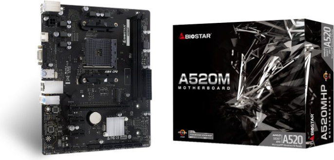 Материнская плата Biostar A520MHP (mATX, 19.4x23.5 см, AMD A520, 2xDDR4 DIMM, 4266МГц, до 64GB, звук 7.1, 4xSATA3.0 (6Gb/s), 1xM.2, 1xPCIe3.0x16, 2xPCIe3.0x1, 1хHDMI, 1xVGA)