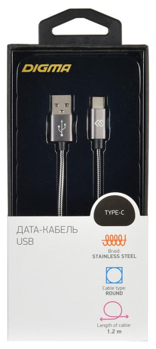 Кабель Digma TYPE-C-1.2M-BRAIDED-G USB m -USB Type-C m 1.2м черный