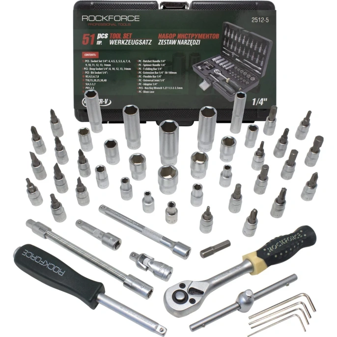 Набор инструментов Rockforce 1/4"DR с 6-гранными головками 51 предметов RF-2512-5(11867)