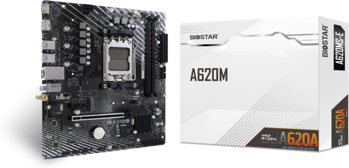 Материнская плата Biostar A620MS-E (ATX, 24.4x22.1 см, AMD A620A, 2xDDR5 DIMM, 8000МГц, до 128GB, звук 7.1, 2xSATA3.0 (6Gb/s), 1xM.2, 1xPCIe4.0x16, 1xPCIe3.0x1, 1хHDMI, 1xDisplayPort)