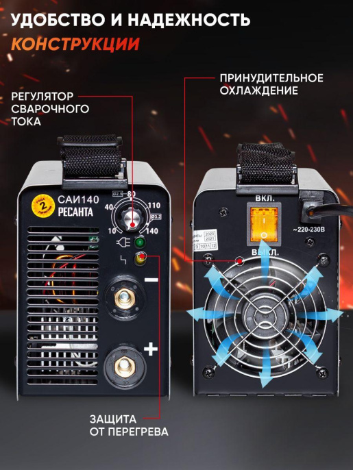 Сварочный аппарат Ресанта САИ-140 инвертор ММА DC 5.9кВт