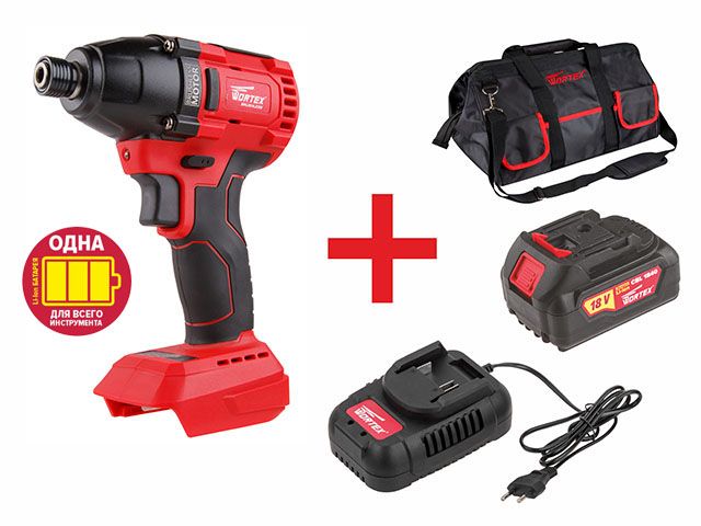 Аккум. ударный гайковерт WORTEX CWR 0118 в кор. ALL1 + АКЦИЯ! 4А акб, з/у, сумка CWR011800029А2