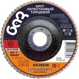 Круг лепестковый торцевой KK19XW КЛТ2 (125х22 мм; P40) БАЗ 960000028607