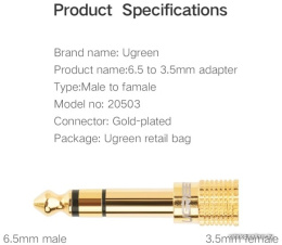 Адаптер UGREEN 20503 6.5mm Male to 3.5mm Female Adapter 20503_