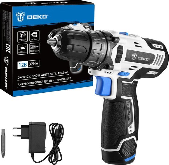 Дрель-шуруповерт аккумуляторная DEKO DKCD12V SNOW WHITE 083-1106