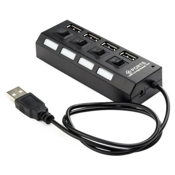 Концентратор USB 2.0 Gembird UHB-243-AD с подсветкой и выключателем, 4 порта, блистер