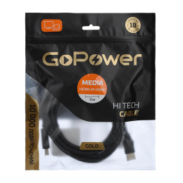 Кабель HDMI M /HDMI M 3M 00-00027306 BLACK GOPOWER