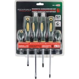 Набор отверток магнитных Rockforce 6 предметов SL:5.5х40,6.5х100мм; PH:1х40,2х150мм; силовые: SL6.5х150, РН2х100мм в блистере RF-7006B 60405 (RF-7006B(60405))