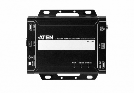 ATEN VC1280-AT-G Конвертер, VGA/HDMI+AUDIO HDMI, HD-DB15+HDMI+MIM-JACK HDMI, Female, Б.П. 5V, 3840x2160 30Hz 4:2:0;DDC2B;Analog + Digital stereo audio input