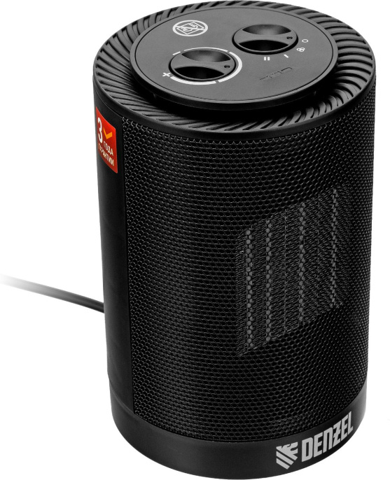 Тепловентилятор керамический DENZEL DTFC-1200S,  1200Вт,  с термостатом, 2 режима, черный