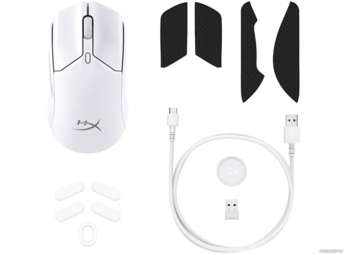 Мышь HyperX Pulsefire Haste 2 Mini Белый 7D389AA полноразмерная, симметричная, проводная USB/беспроводная радио/Bluetooth, частота опроса: до 1000Гц, сенсор оптический 26000dpi, скорость: 650 IPS, ускорение: 50G