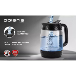 Чайник электрический Polaris PWK 1809CGL 1.8л. 2200Вт черный корпус: стекло/пластик