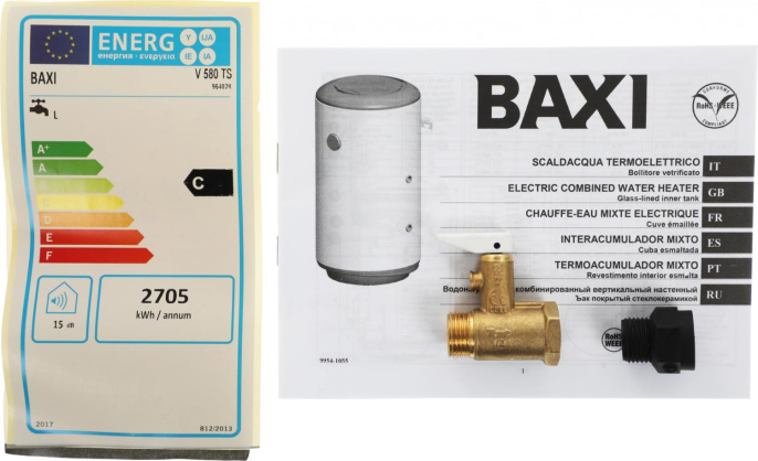 Водонагреватель BAXI V 580 TS, накопительный, 1.5кВт, 80л, белый [a7110913]