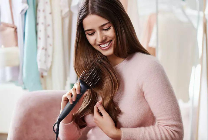Расческа-выпрямитель Philips BHH885/00, черный и фиолетовый