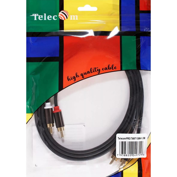 Кабель соединит 2xRCA M - 2xRCA M ,1.5m, TelecomPRO TAV7158M-1.5M