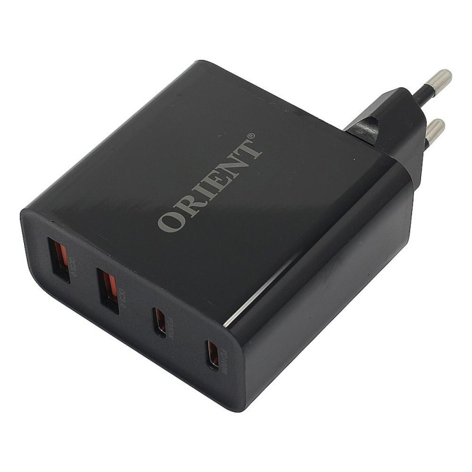 ORIENT PU-A100WL, Сетевое зарядное устройство с функцией быстрой зарядки, мощность 100Вт, Quick Charge 3.0+Power Delivery, выходы: 2xUSB-A + 2xType-C/PD, DC 5/9/12/15/20В, цвет черный 33168