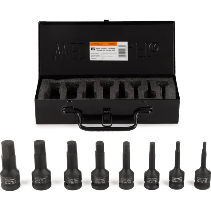 Набор ударных головок 6-гранных 8 шт; 1/2" WIEDERKRAFT WDK-705H