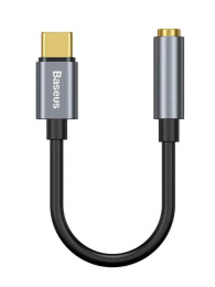 Переходник Baseus CATL54-0G Type-C (M) to AUX 3.5mm (F) L54 с проводом Deep Gray (передача аудио, вилка-розетка, длина кабеля: 0.09м, материал контактов: алюминий)