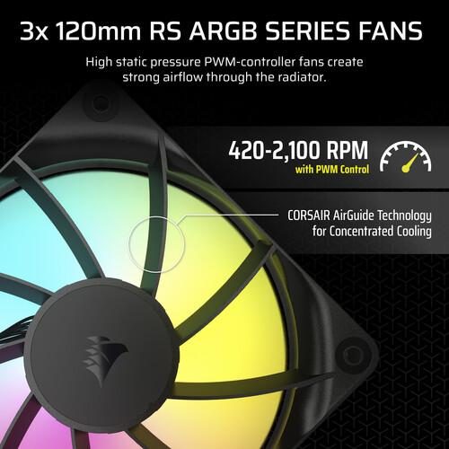 Система жидкостного охлаждения Water Cooling System Corsair NAUTILUS 360 ARGB 360mm, Black, ARGB/ Fans: 3x120mm, 72.8CFM, 36dBA, 1700RPM/ S: 1851, 1700, AM5, AM4 CW-9060093-WW