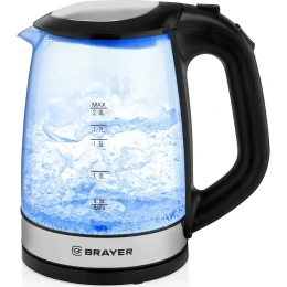 Электрический стеклянный чайник BRAYER 2200 Вт, 2 л, черный BR1040BK