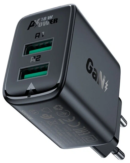 Зарядное устройство ACEFAST A33 QC18W USB-A+USB-A dual port charger EU - Black AF-A33-BK