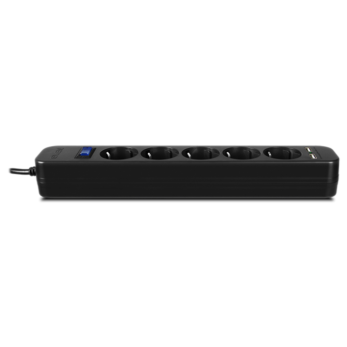 Фильтр SVEN SF-05LU 5.0 м 5 евро розеток,2*USB 2.4А , черный, цветная коробка [SV-018856]