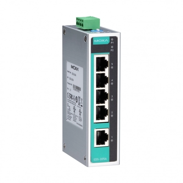 Промышленный неуправляемый коммутатор MOXA EDS-205A-T, 5 портов 10/100BaseT X , IP30, от -40 до 75°C, DIN-Rail