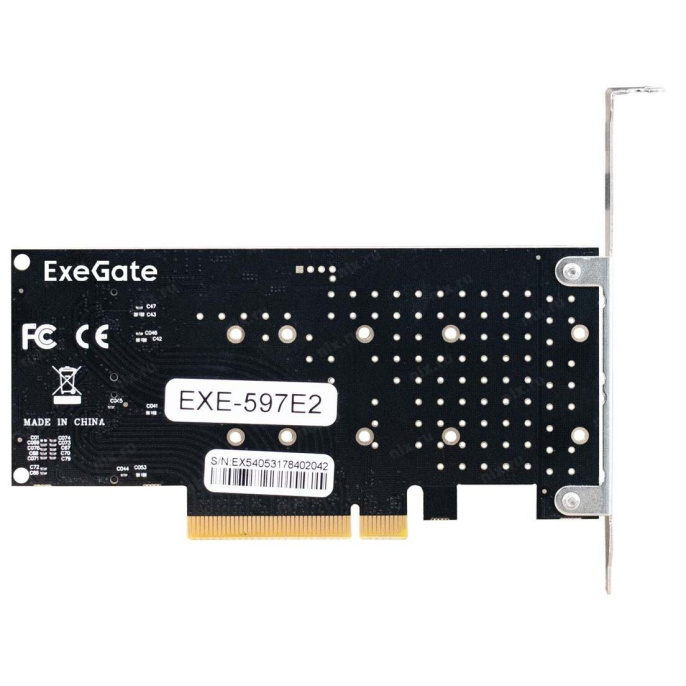 Переходник ExeGate EXE-597E2 (2 x M.2 M key -> PCI-E x8 v3.0, для установки двух SSD M.2 2230/2242/2260/2280/22110 M key NGFF в слот PCI-E, материнская плата должна быть c функцией Bifurcation PCI-E) EX298298RUS