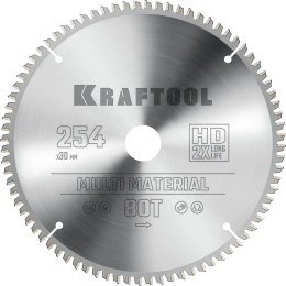 Диск пильный по алюминию Multi material 254x30 мм, 80Т KRAFTOOL 36953-254-30