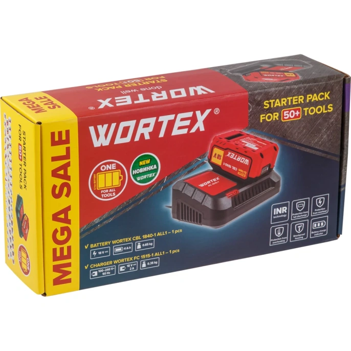 Набор WORTEX аккумулятор 4 А ч, зарядное устройство 1x2 А ALL1, в коробке 1329412