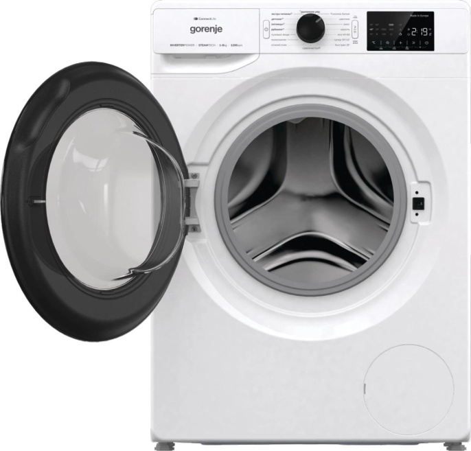 Стиральная машина Gorenje WPNEI82SBSWIFI/C, с фронтальной загрузкой, 8кг, 1200об/мин, с паром, инверторная
