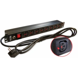 Блок розеток 19 8 шт. C13 с фиксатором вилки, 10A 250V, шнур питания 3,0 м TWT-PDU-10A8C3L-3.0