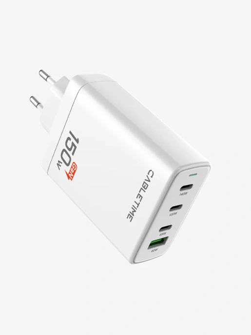 Сетевое зарядное устройство CABLETIME G150W (CT-GAN150-PW) 150 Вт, PD 3.1, GAN 3C1A, белый