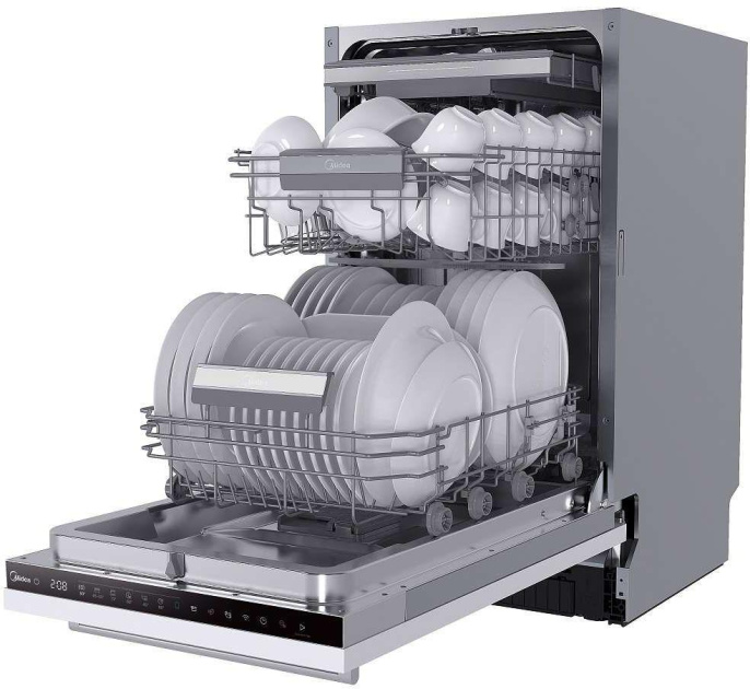 Встраиваемая посудомоечная машина Midea MID45S450i, узкая, ширина 44.8см, полновстраиваемая, загрузка 10 комплектов