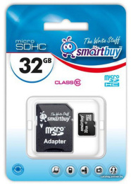 Карта памяти SmartBuy microSDHC Class 10 32GB (SB32GBSDCL10-01) 32 ГБ, класс 10, чтение: 10 МБ/с, запись: 10 МБ/с, адаптер
