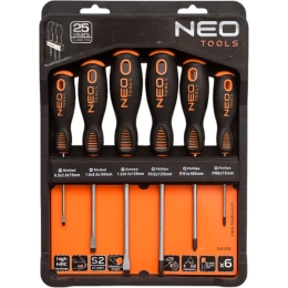 Набор отверток NEO Tools 6 шт, SL/PH, S2, двухкомпонентная рукоятка, на планке 04-213