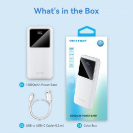 Power Bank Vention 10000mAh M/C-A/A 22.5W Белый с LED Дисплеем FHKW0