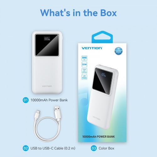 Power Bank Vention 10000mAh M/C-A/A 22.5W Белый с LED Дисплеем FHKW0