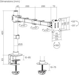 Кронштейн для мониторов Cactus CS-VM-D49-BK, до 49", до 20кг, настольный, поворот и наклон, черный