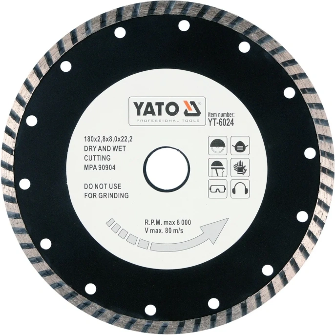 Диск алмазный отрезной универсальный TURBO (180х22.2 мм) YATO YT-6024
