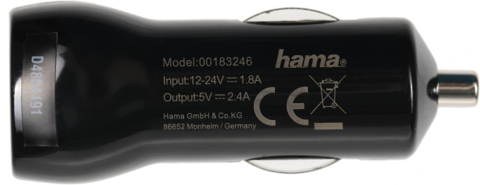 Автомобильное зарядное устройство HAMA H-183246, USB, microUSB, 2.4A, черный [00183246]
