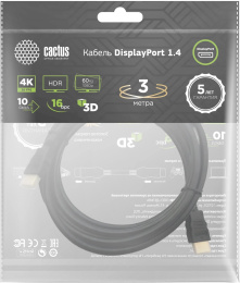 Кабель аудио-видео Cactus CS-DP-DP-1.4-3,  DisplayPort (m) -  DisplayPort (m),  ver 1.4,  3м, GOLD,  черный