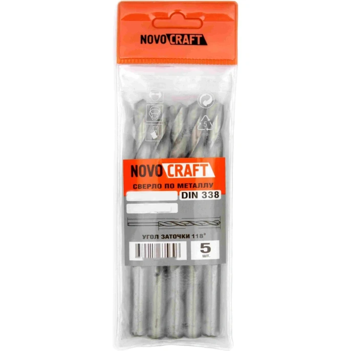 Сверло по металлу SAND (5 шт; 8.2х117х75 мм; среднее; DIN338) Novocraft B338082