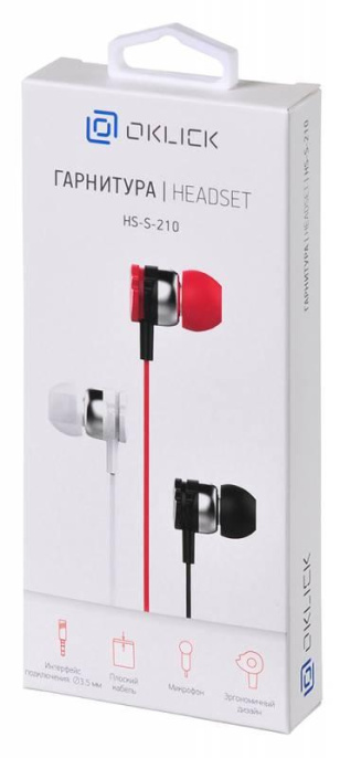Наушники Oklick HS-S-210, 3.5 мм, внутриканальные, белый [d1w]