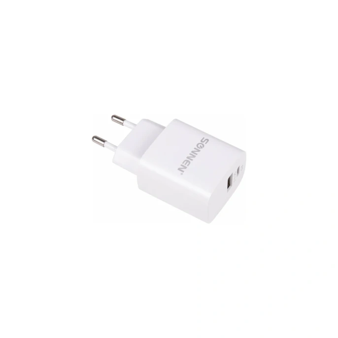 Быстрое зарядное устройство SONNEN сетевое 220В, USB QC 3.0 + Type-C PD 20 Вт, 3 А, белое, 455505