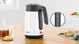 Электрочайник Bosch TWK7L461 2400 Вт, объем 1.7 л, материал корпуса: металл/пластик, материал колбы: нержавеющая сталь, с возможностью вращения на 360°, механическое управление