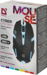 Мышь проводная Defender Cyber MB-560L, игровая, оптическая, USB, 1600dpi, черный [52560]