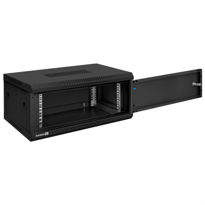 Шкаф телекоммуникационный 19" настенный 4U ExeGate EC-WM-4U.450.M.BLACK 19”, 4U, 600x450x280mm ШхГхВ , передняя дверь металл, съемные боковые панели, пыле- и влагозащита IP23, черный RAL 9004 EX300252RUS