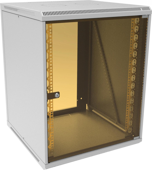 Шкаф коммутационный Suprlan 05-1506 настенный 15U 600x600мм пер.дв.стекл направл.под закл.гайки 70кг светло-серый 535мм 29.7кг 750мм металл
