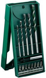 Набор бит и сверл Bosch Mini X-Line 14 предметов 2.607.017.161 комплектация: 8хбит, 5хсверло, удлинитель для бит; биты: T20, T25, SL4, SL6, PH1, PH2, PZ1, PZ2, хвостовик 1/4"; сверла: D3 мм, 4 мм, 5 мм, 6 мм, 8 мм, спиральные, цилиндрический хвостовик